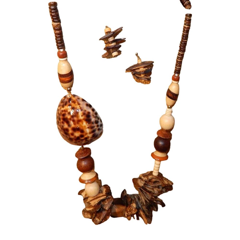 Shell/Heishi/Wood Bead/Chips Necklace & Earring Set